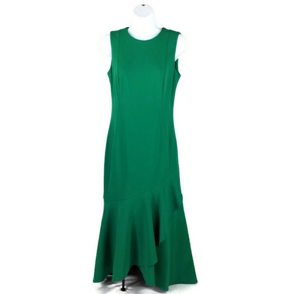 Calvin Klein Green Flounce Midi Sheath Dress Womens Size 4 - Picture 9 of 14
